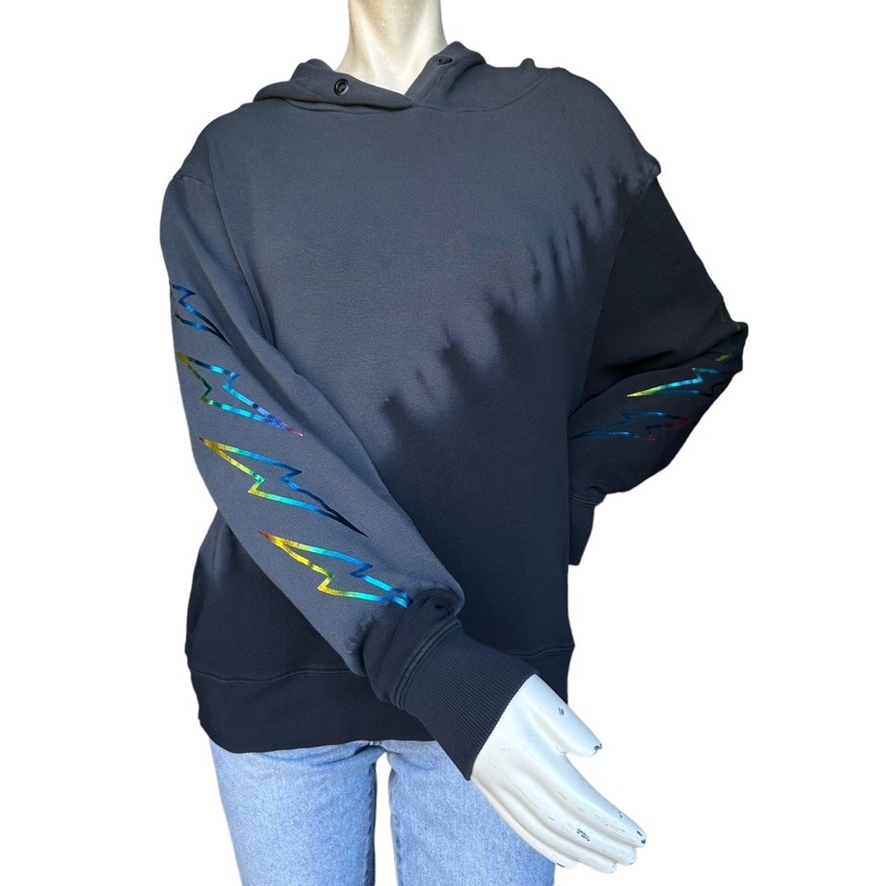 CHRLDR Gray & Black Tie Dye Hooded Pullover Sweatshirt Rainbow Lightning Medium